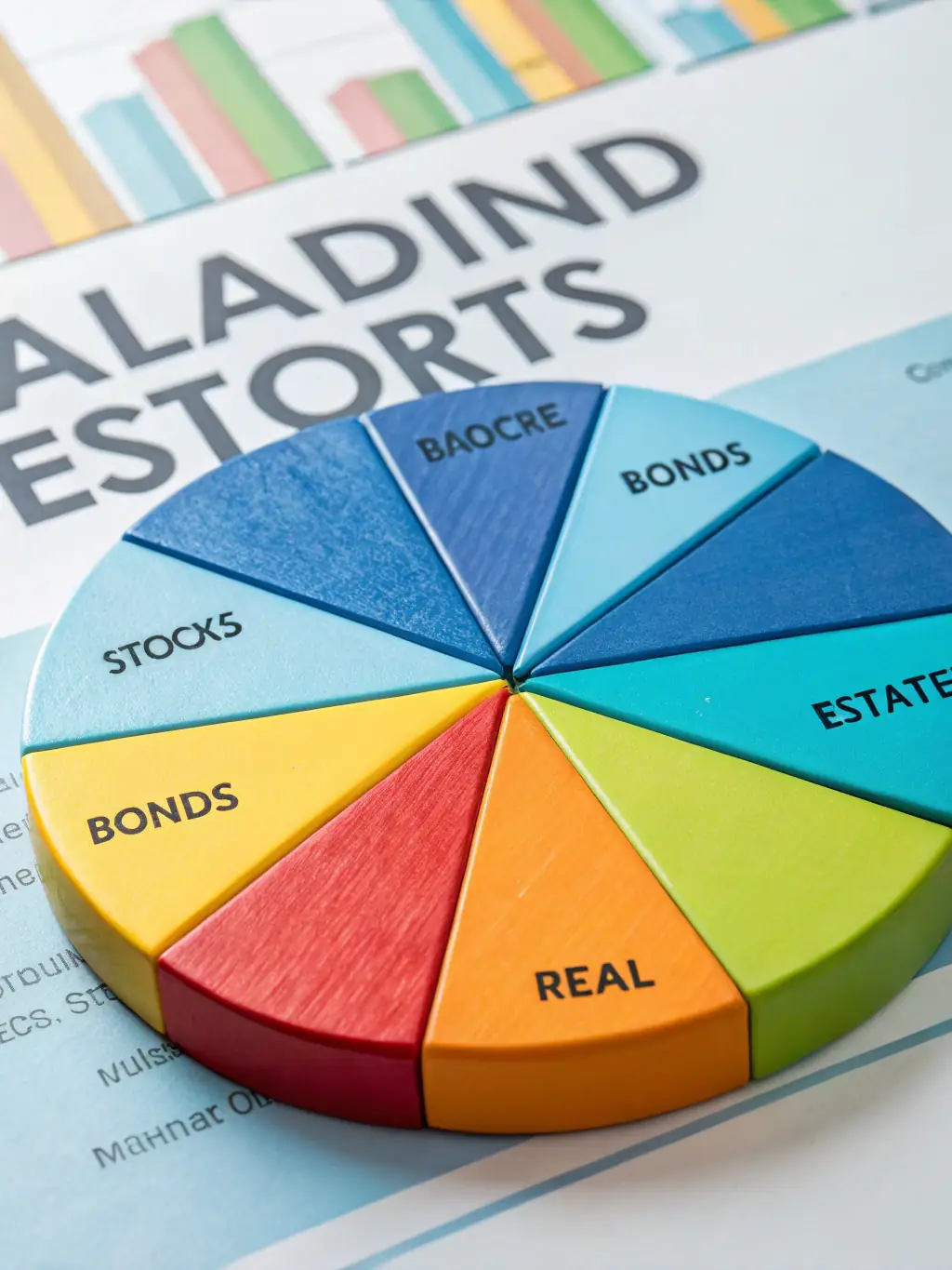 A visual representation of different investment asset classes, such as stocks, bonds, real estate, and commodities, arranged in a balanced portfolio.